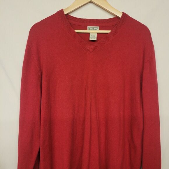 LL Bean Size XL Cotton Cashmere Red V-Neck Sweater Unisex  Regular 274603 - Picture 5 of 7
